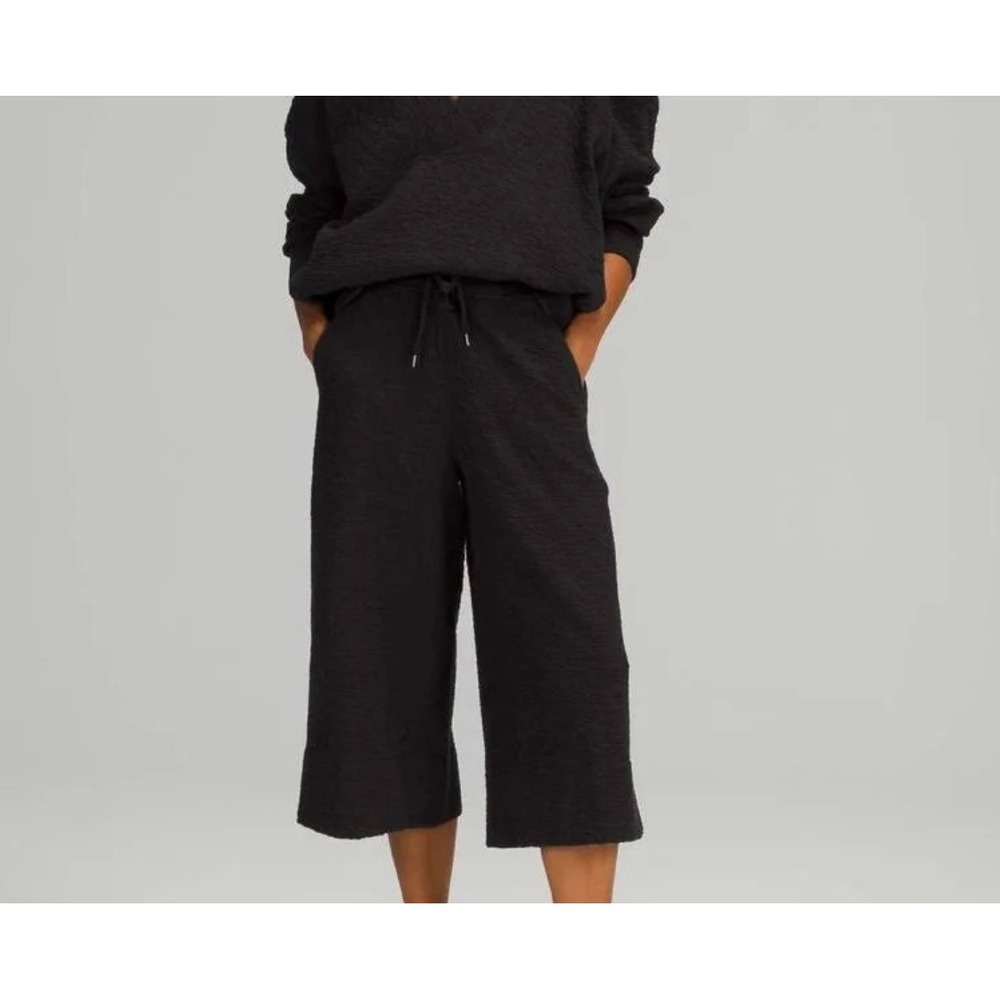 Lululemon On the Fly Wide Leg Crop Pants Black Drawstring Trousers